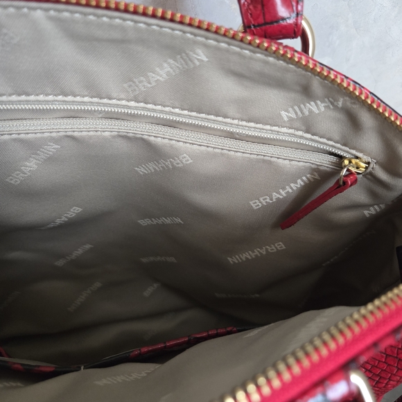 Brahmin Red and Black Croc-Embossed Shoulder Bag - Picture 5 of 14